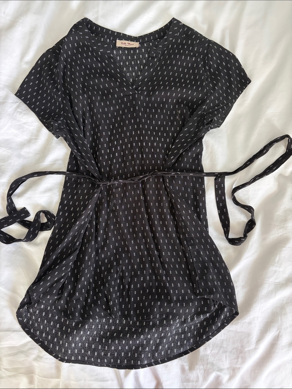 Full Moon Maternity Black Printed V-Neck Tie-Waist Blouse XS